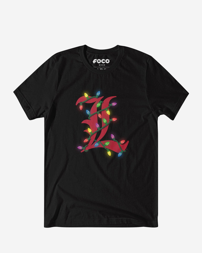 Louisville Cardinals Primary Logo Holiday Lights T-Shirt FOCO S - FOCO.com