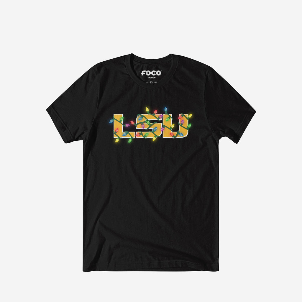 LSU Tigers Primary Logo Holiday Lights T-Shirt FOCO S - FOCO.com
