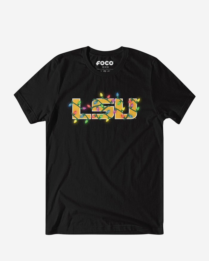 LSU Tigers Primary Logo Holiday Lights T-Shirt FOCO S - FOCO.com