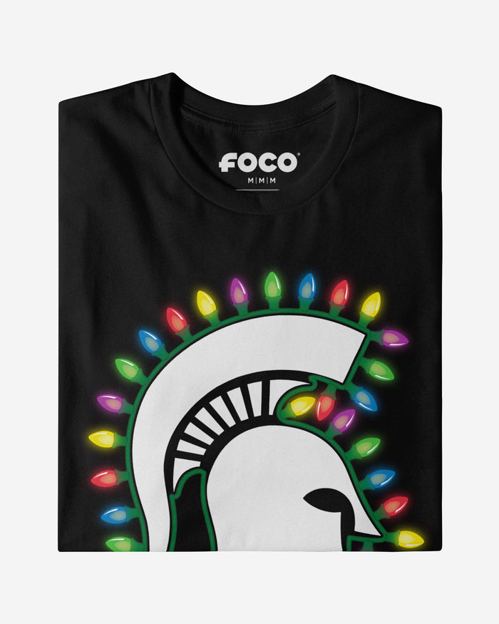Michigan State Spartans Primary Logo Holiday Lights T-Shirt FOCO - FOCO.com
