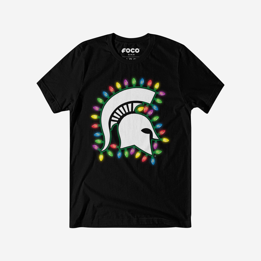 Michigan State Spartans Primary Logo Holiday Lights T-Shirt FOCO S - FOCO.com