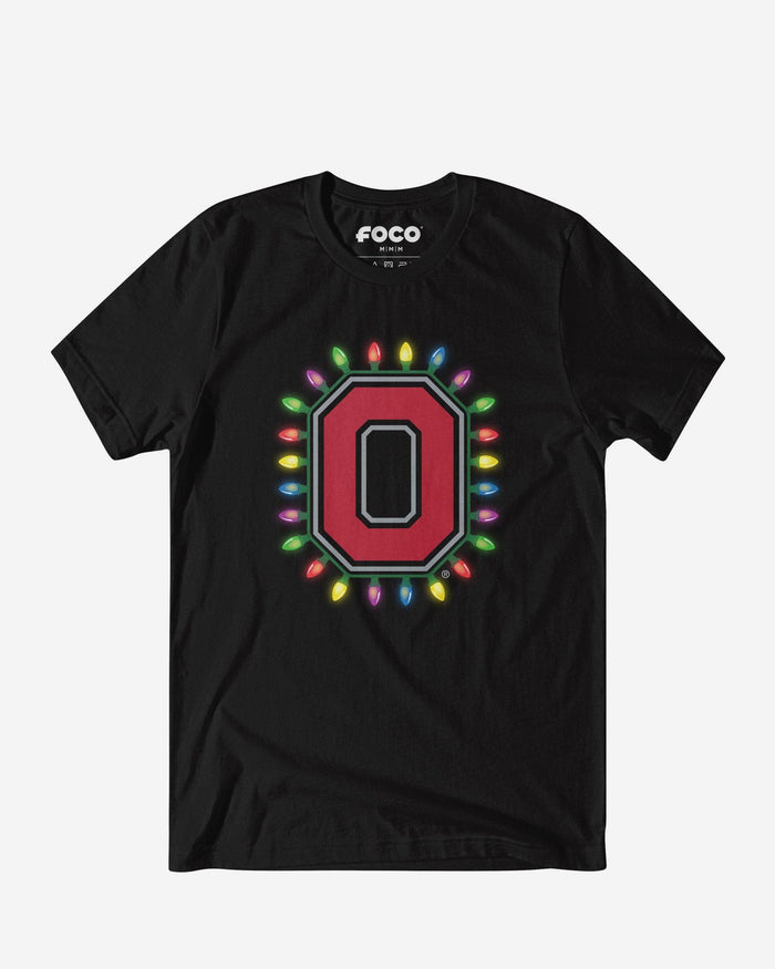 Ohio State Buckeyes Primary Logo Holiday Lights T-Shirt FOCO S - FOCO.com