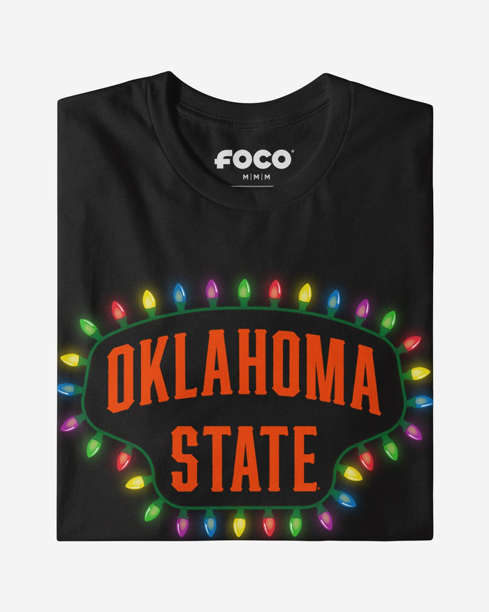 Oklahoma State Cowboys Primary Logo Holiday Lights T-Shirt FOCO S - FOCO.com
