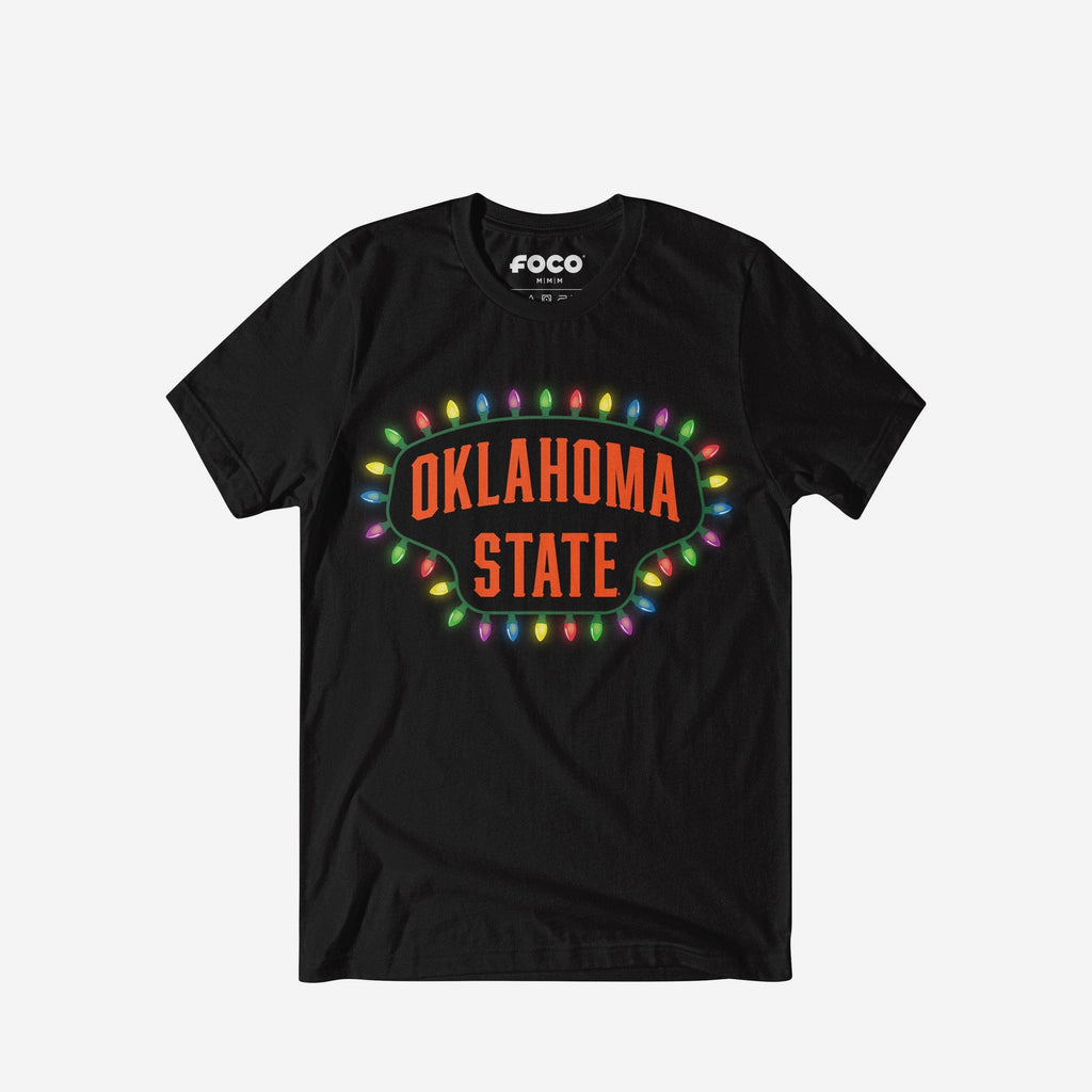 Oklahoma State Cowboys Primary Logo Holiday Lights T-Shirt FOCO S - FOCO.com