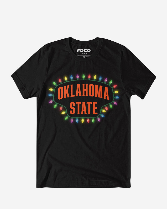 Oklahoma State Cowboys Primary Logo Holiday Lights T-Shirt FOCO S - FOCO.com