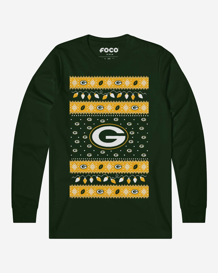 Green Bay Packers Holiday Lights Sweater Long Sleeve T-Shirt FOCO S - FOCO.com