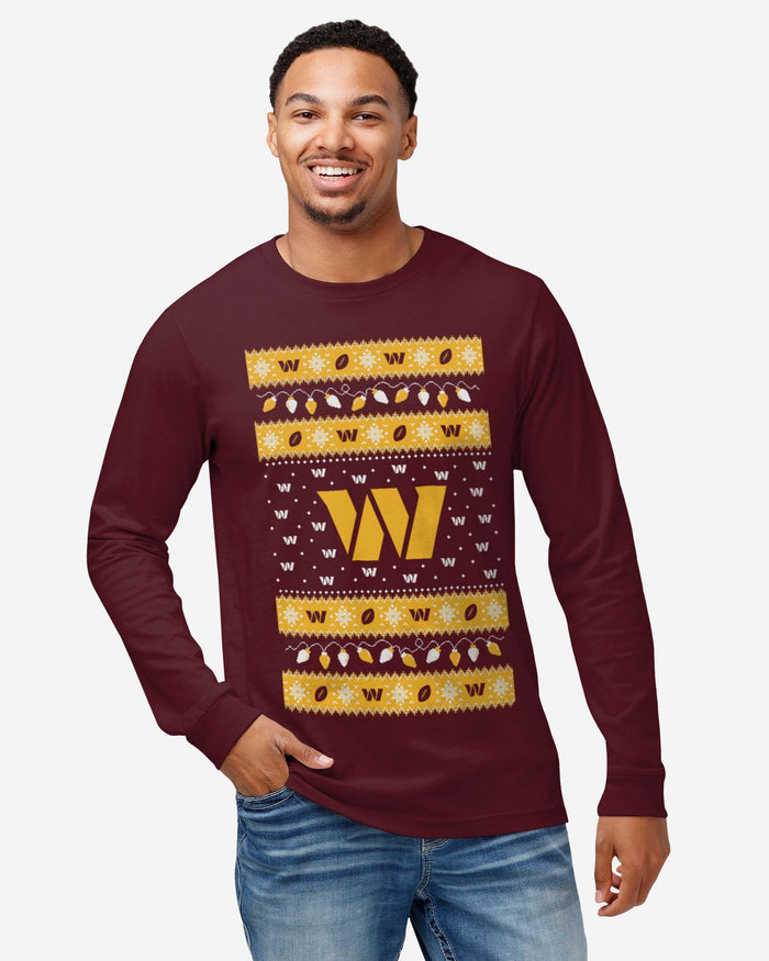 Washington Commanders Holiday Lights Sweater Long Sleeve T-Shirt FOCO - FOCO.com