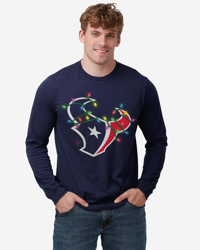 Houston Texans Primary Logo Holiday Lights Long Sleeve T-Shirt FOCO - FOCO.com