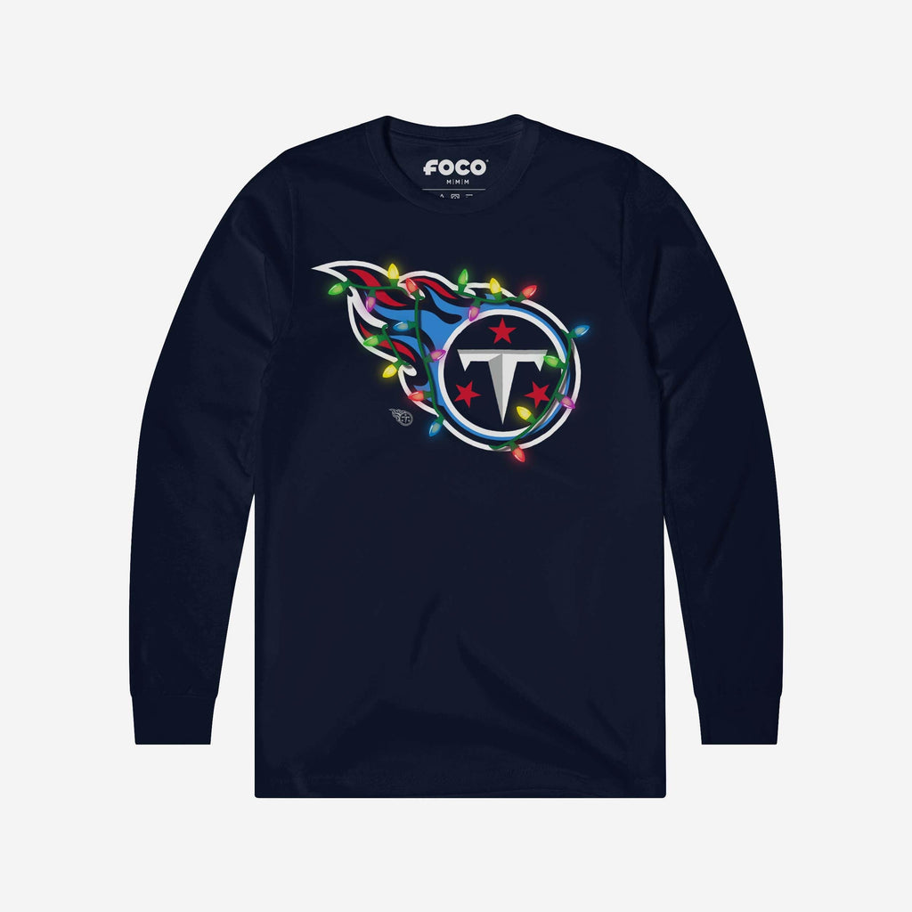 Tennessee Titans Primary Logo Holiday Lights Long Sleeve T-Shirt FOCO Navy S - FOCO.com