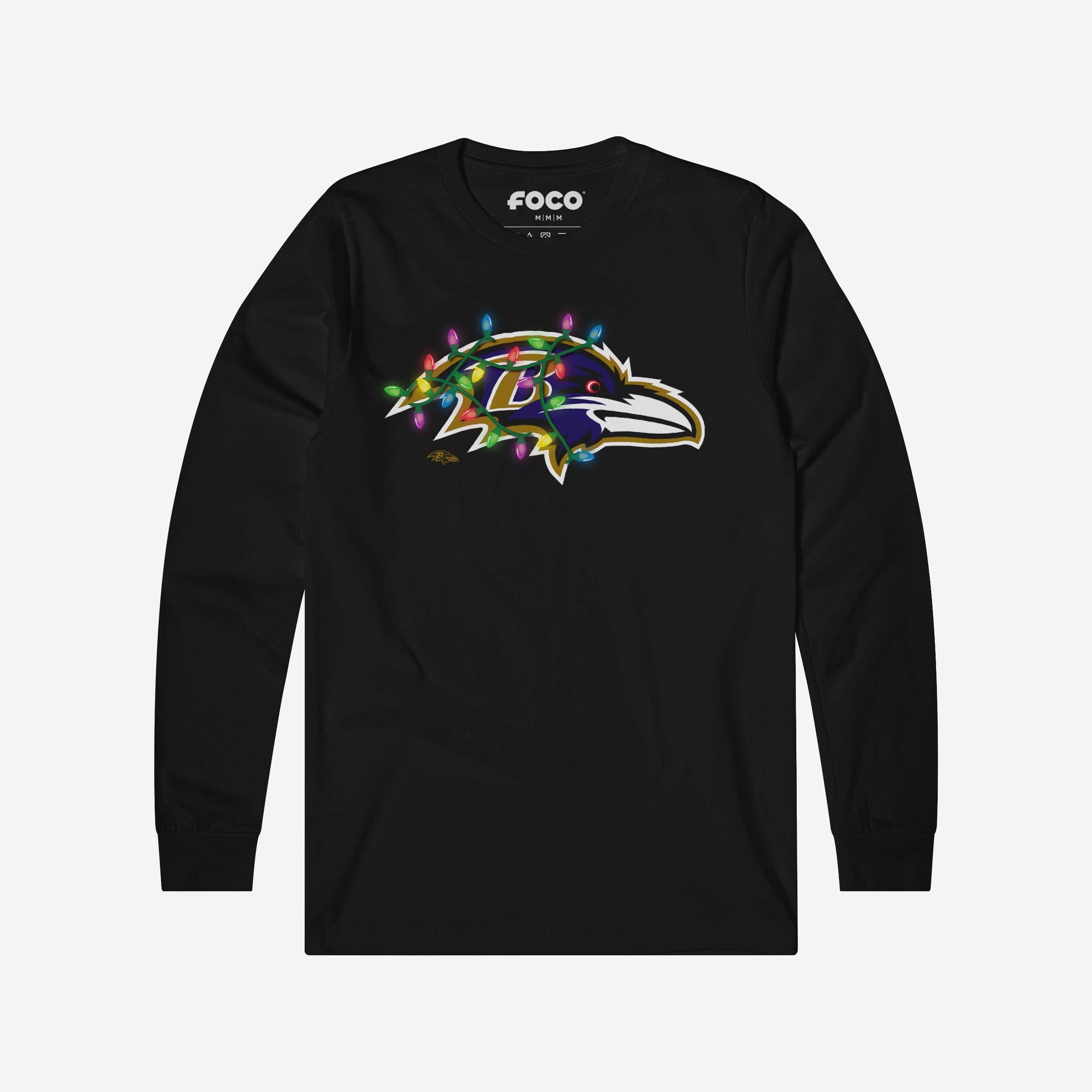 Baltimore Ravens Primary Logo Holiday Lights Long Sleeve T-Shirt FOCO