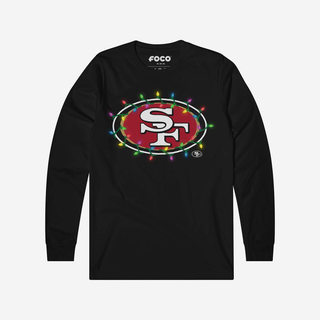 San Francisco 49ers Primary Logo Holiday Lights Long Sleeve T-Shirt FOCO S - FOCO.com