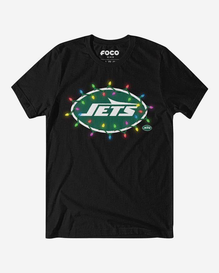 New York Jets Primary Logo Holiday Lights T-Shirt FOCO S - FOCO.com