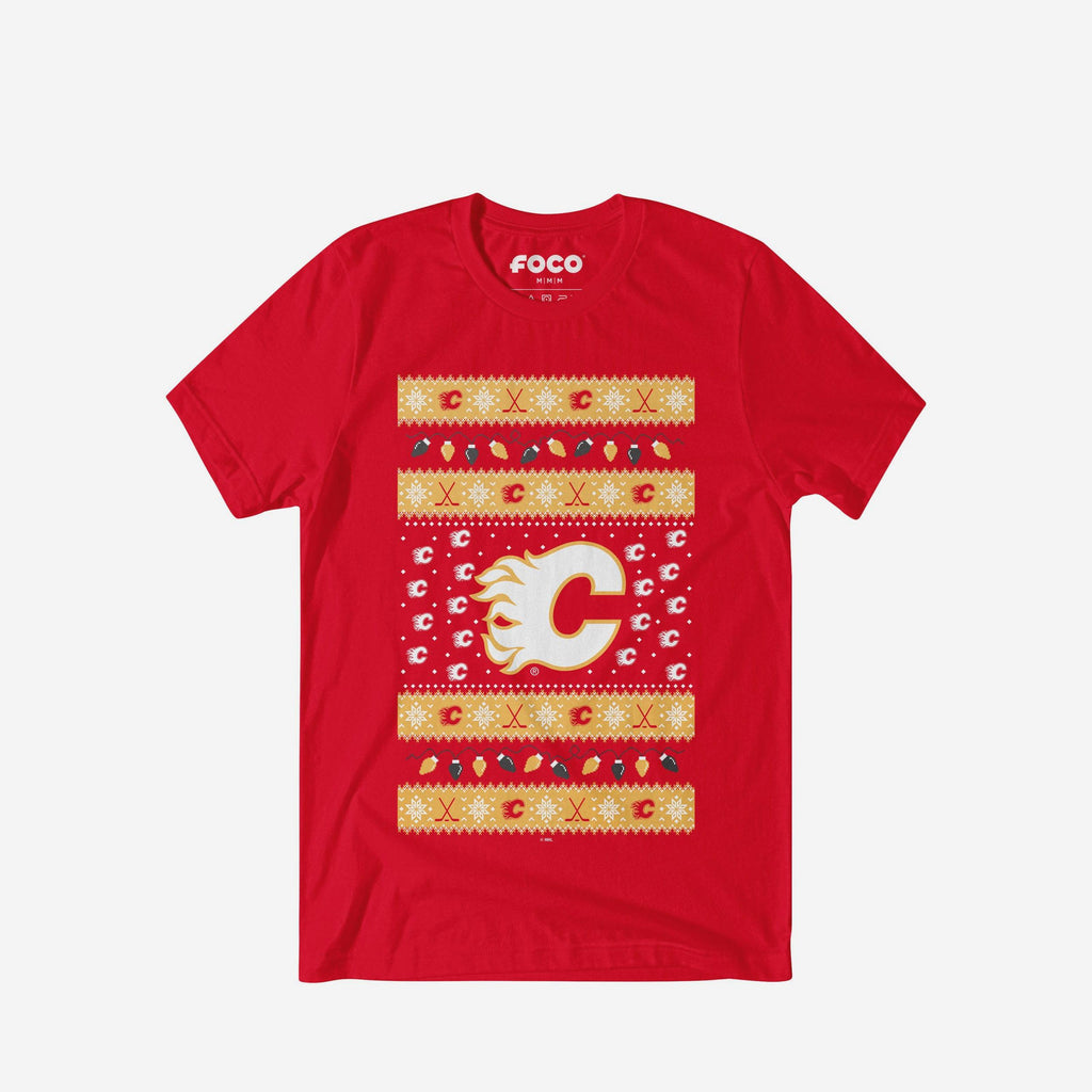 Calgary Flames Holiday Lights Sweater T-Shirt FOCO S - FOCO.com