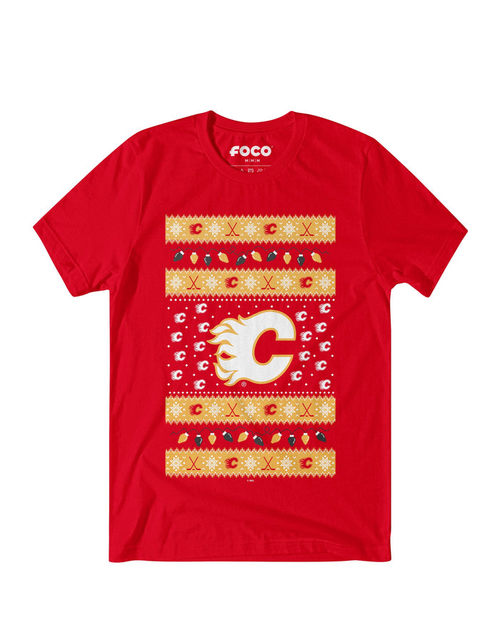 Calgary Flames Holiday Lights Sweater T-Shirt