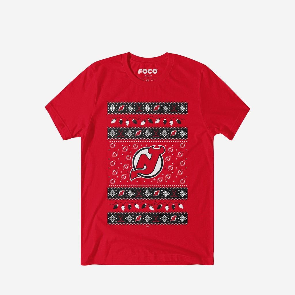 New Jersey Devils Holiday Lights Sweater T-Shirt FOCO S - FOCO.com