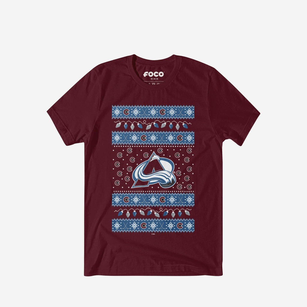 Colorado Avalanche Holiday Lights Sweater T-Shirt FOCO S - FOCO.com