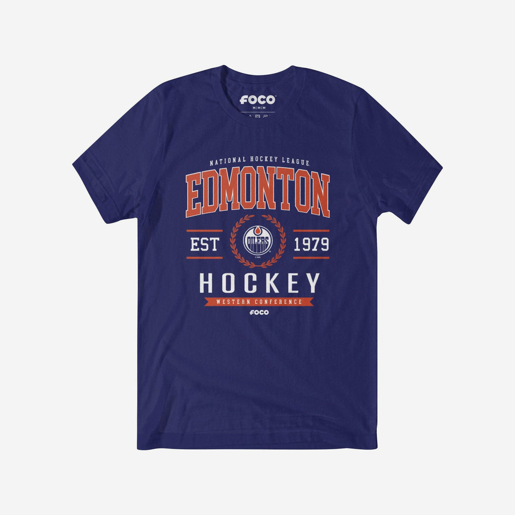 Edmonton Oilers Hockey Legacy Crest T-Shirt FOCO Team Navy S - FOCO.com