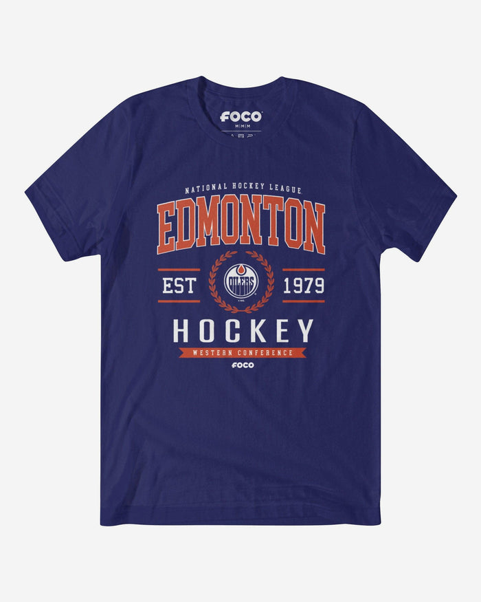 Edmonton Oilers Hockey Legacy Crest T-Shirt FOCO Team Navy S - FOCO.com