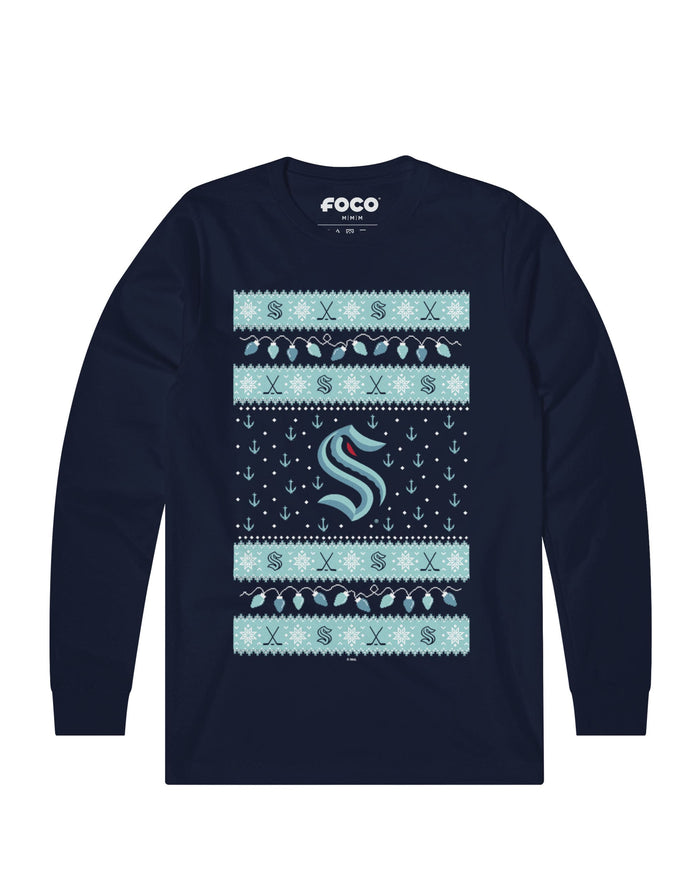 Seattle Kraken Holiday Lights Sweater Long Sleeve T-Shirt