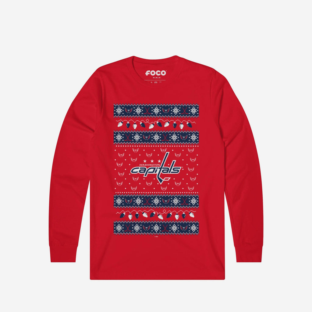 Washington Capitals Holiday Lights Sweater Long Sleeve T-Shirt FOCO S - FOCO.com