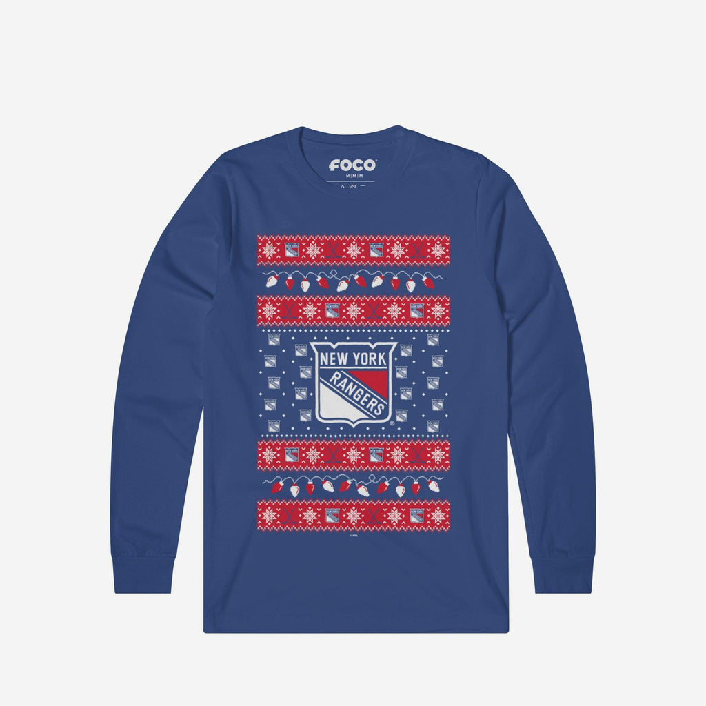 New York Rangers Holiday Lights Sweater Long Sleeve T-Shirt FOCO S - FOCO.com