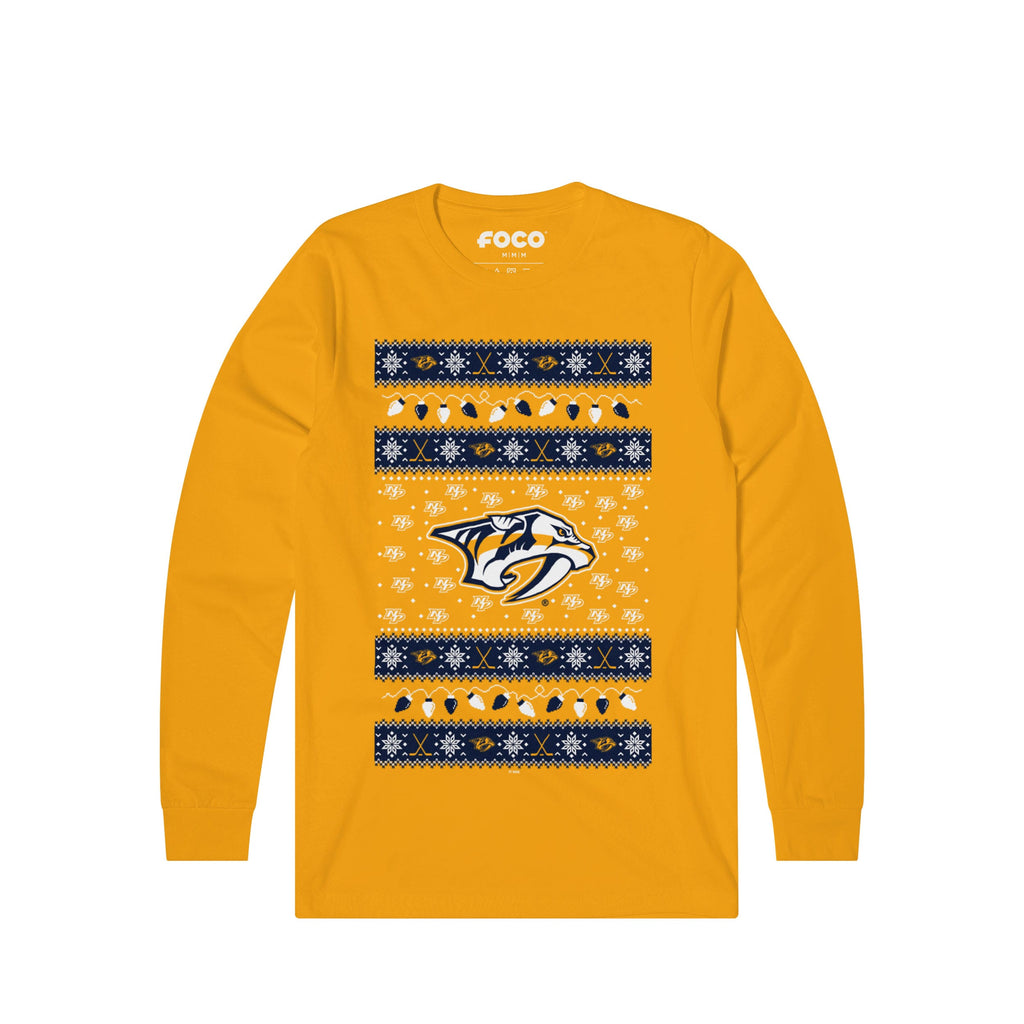 Nashville Predators Holiday Lights Sweater Long Sleeve T-Shirt