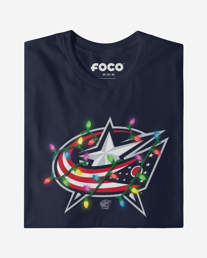 Columbus Blue Jackets Primary Logo Holiday Lights Long Sleeve T-Shirt FOCO S - FOCO.com