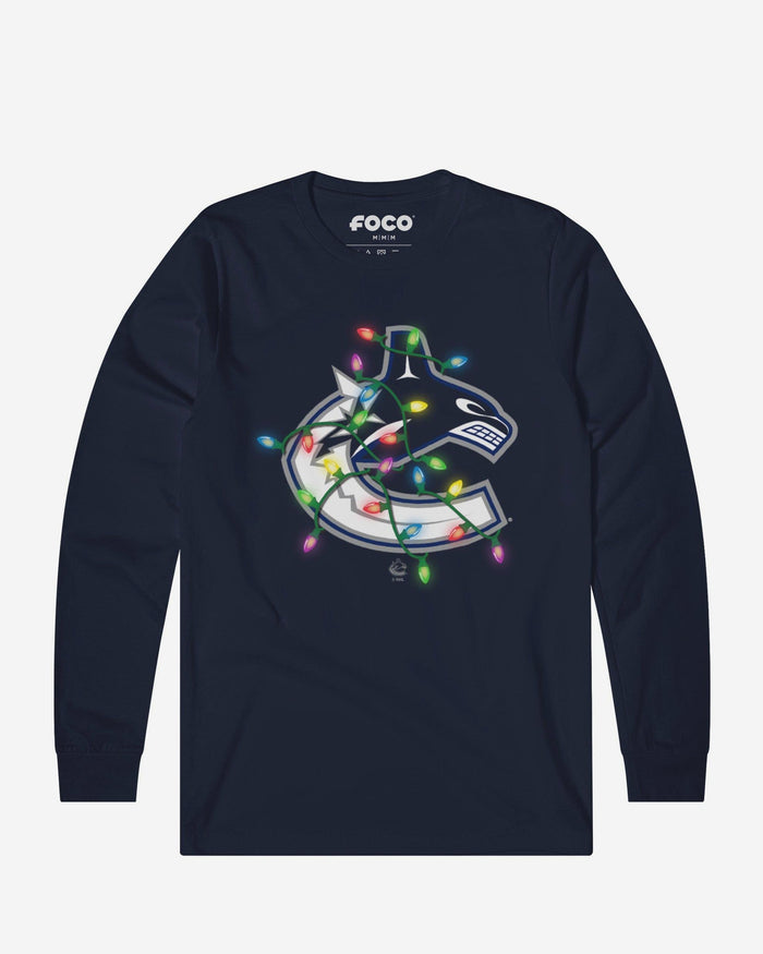 Vancouver Canucks Primary Logo Holiday Lights Long Sleeve T-Shirt FOCO S - FOCO.com