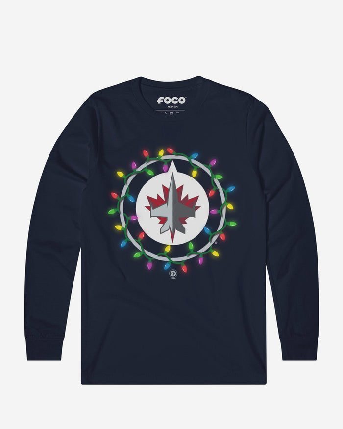 Winnipeg Jets Primary Logo Holiday Lights Long Sleeve T-Shirt FOCO S - FOCO.com