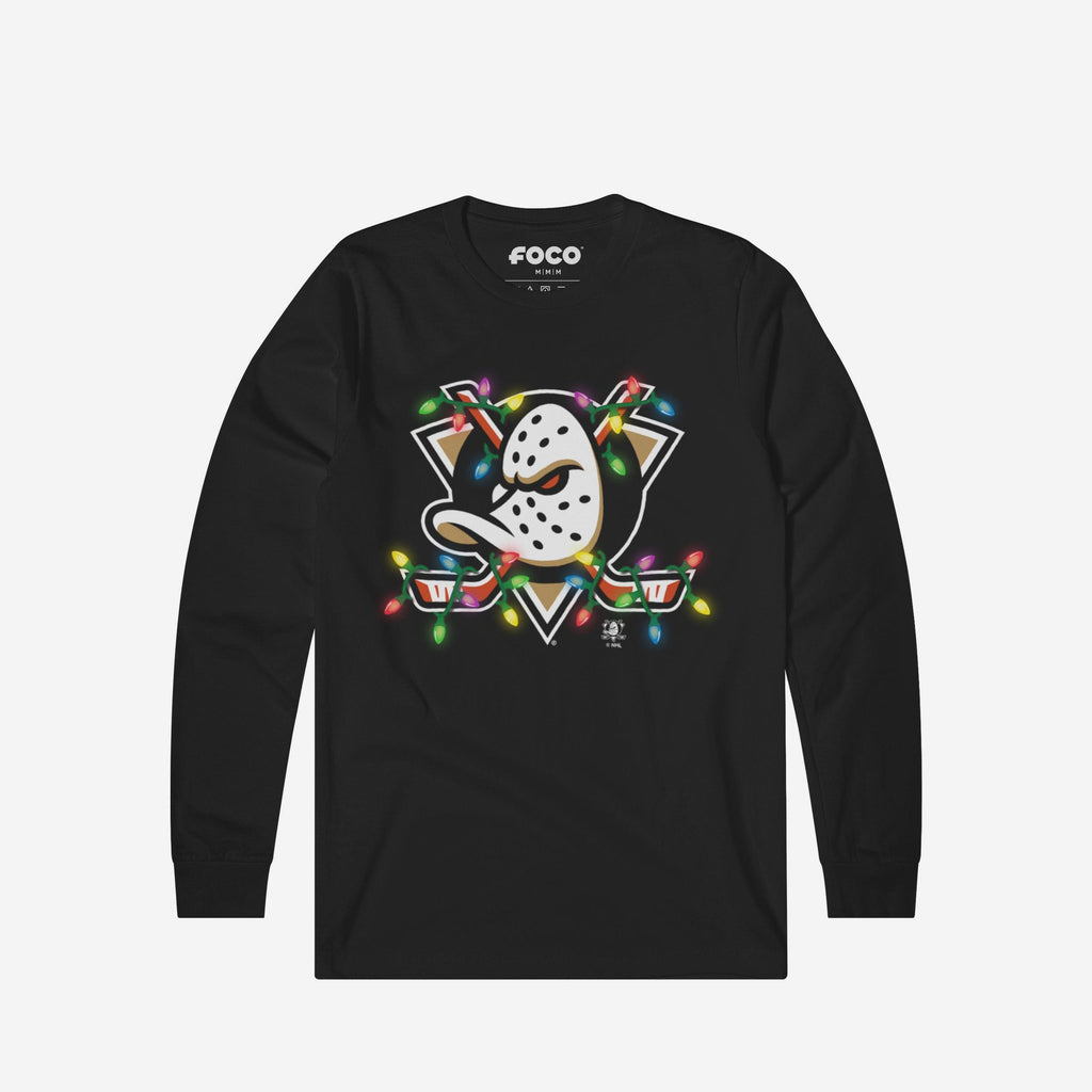 Anaheim Ducks Primary Logo Holiday Lights Long Sleeve T-Shirt FOCO S - FOCO.com