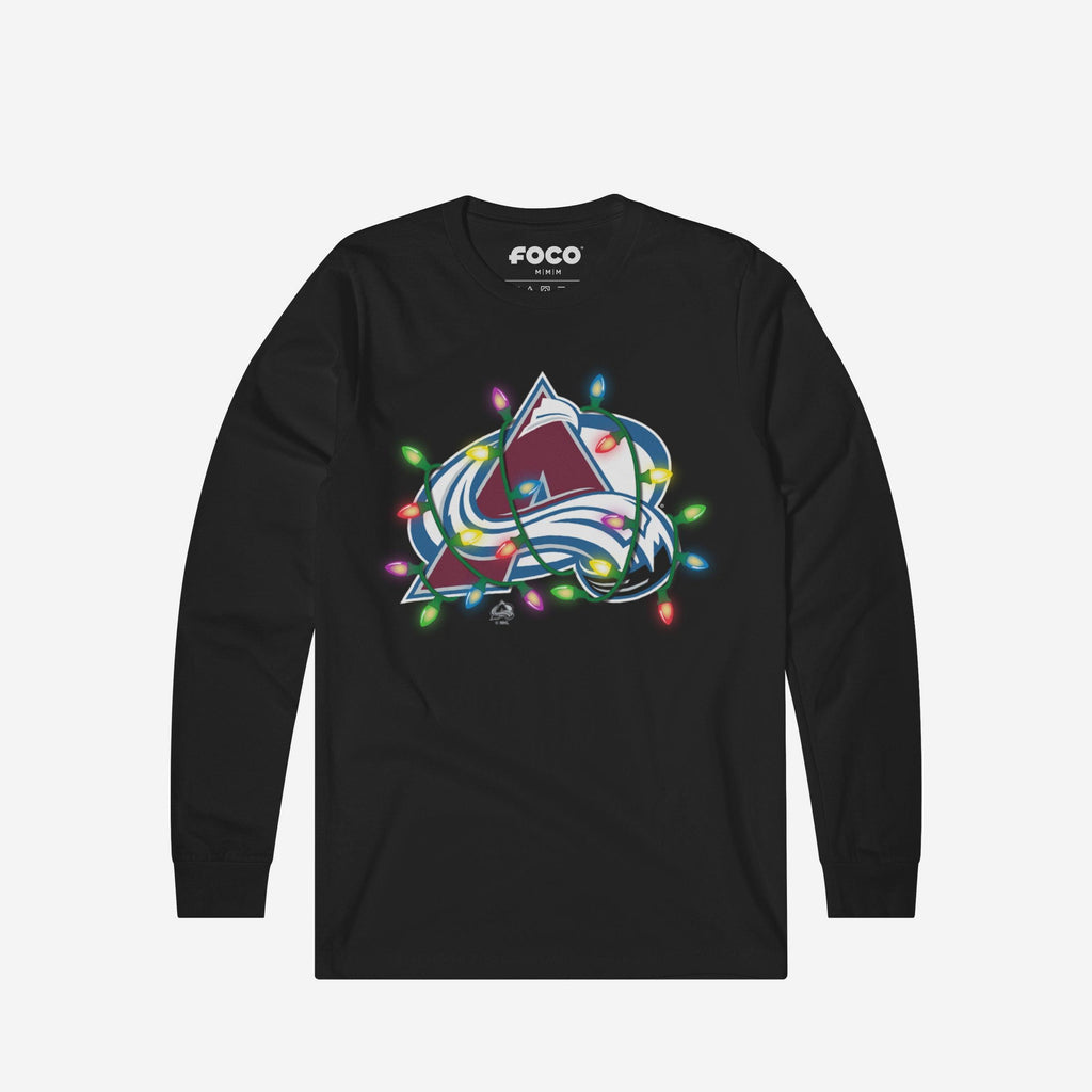 Colorado Avalanche Primary Logo Holiday Lights Long Sleeve T-Shirt FOCO S - FOCO.com