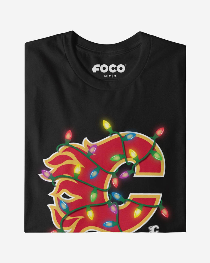 Calgary Flames Primary Logo Holiday Lights Long Sleeve T-Shirt FOCO S - FOCO.com