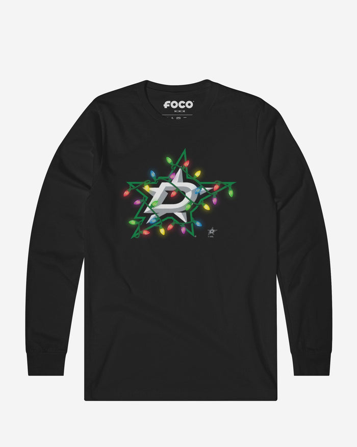 Dallas Stars Primary Logo Holiday Lights Long Sleeve T-Shirt FOCO S - FOCO.com