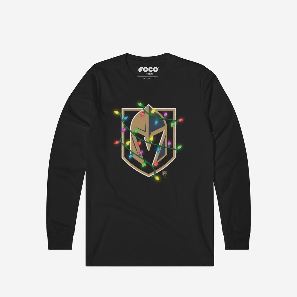 Vegas Golden Knights Primary Logo Holiday Lights Long Sleeve T-Shirt FOCO S - FOCO.com