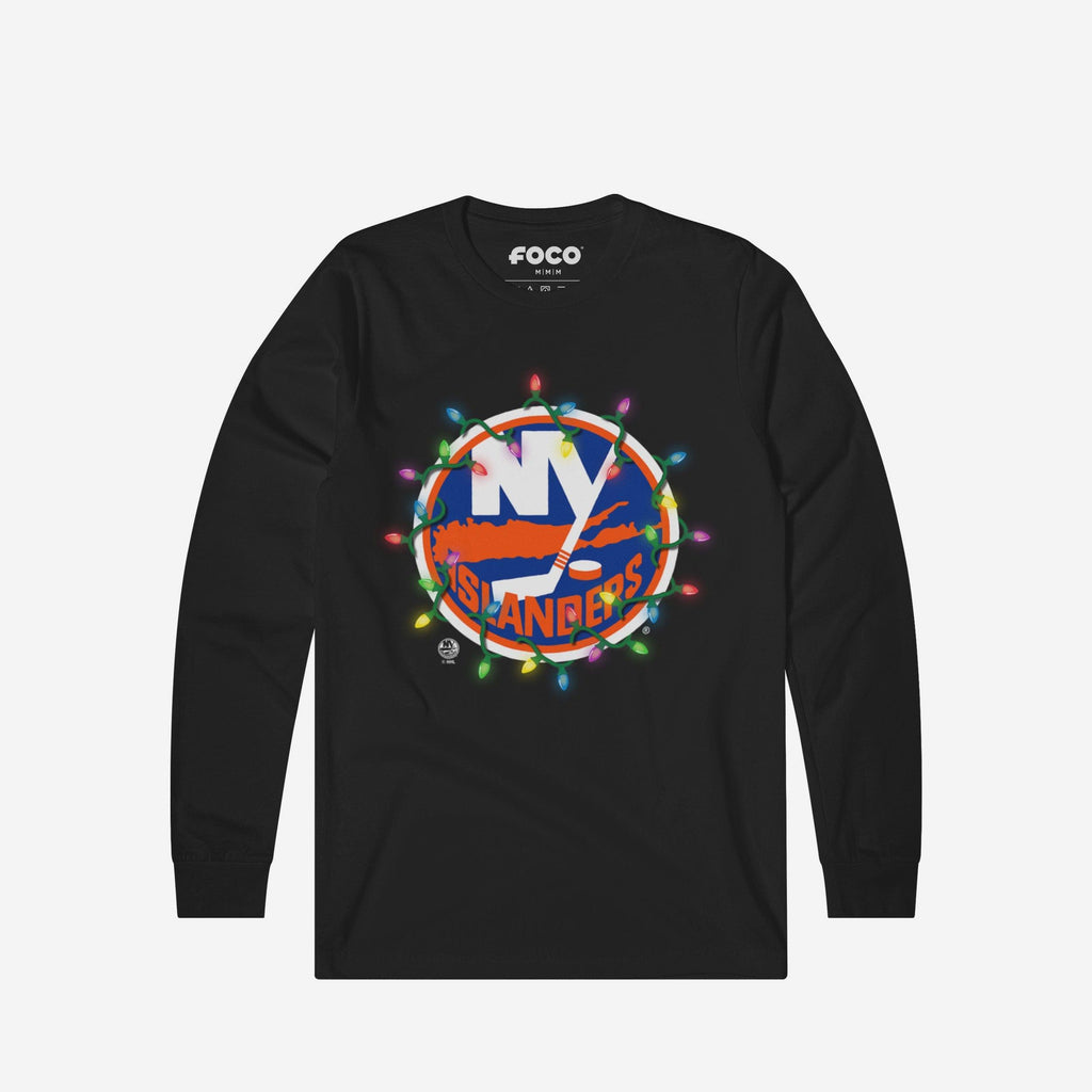 New York Islanders Primary Logo Holiday Lights Long Sleeve T-Shirt FOCO S - FOCO.com