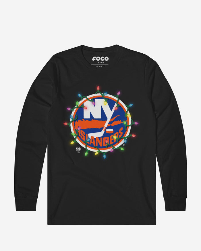 New York Islanders Primary Logo Holiday Lights Long Sleeve T-Shirt FOCO S - FOCO.com