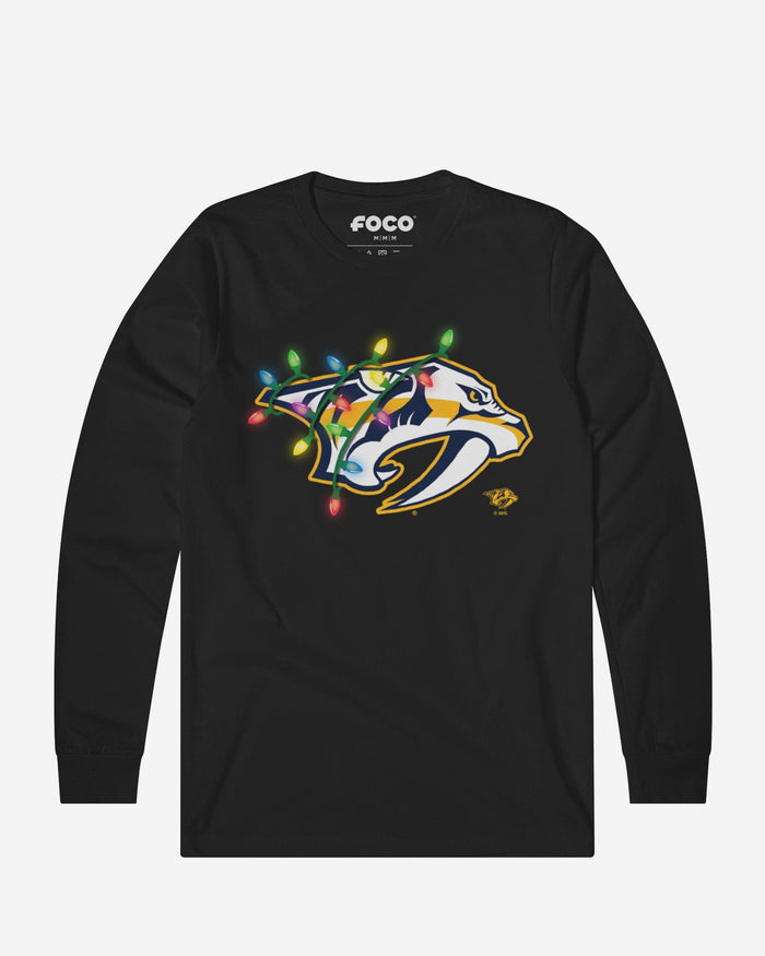 Nashville Predators Primary Logo Holiday Lights Long Sleeve T-Shirt FOCO S - FOCO.com