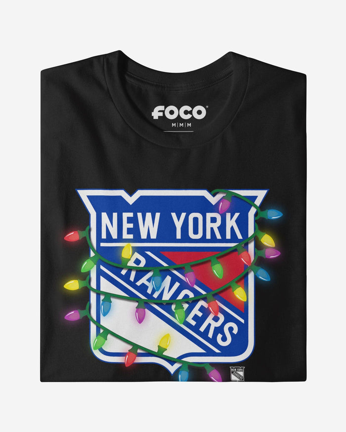 New York Rangers Primary Logo Holiday Lights Long Sleeve T-Shirt FOCO S - FOCO.com