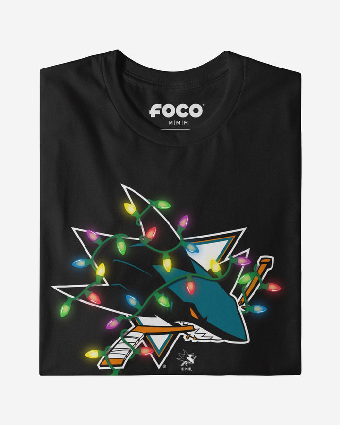 San Jose Sharks Primary Logo Holiday Lights Long Sleeve T-Shirt FOCO S - FOCO.com