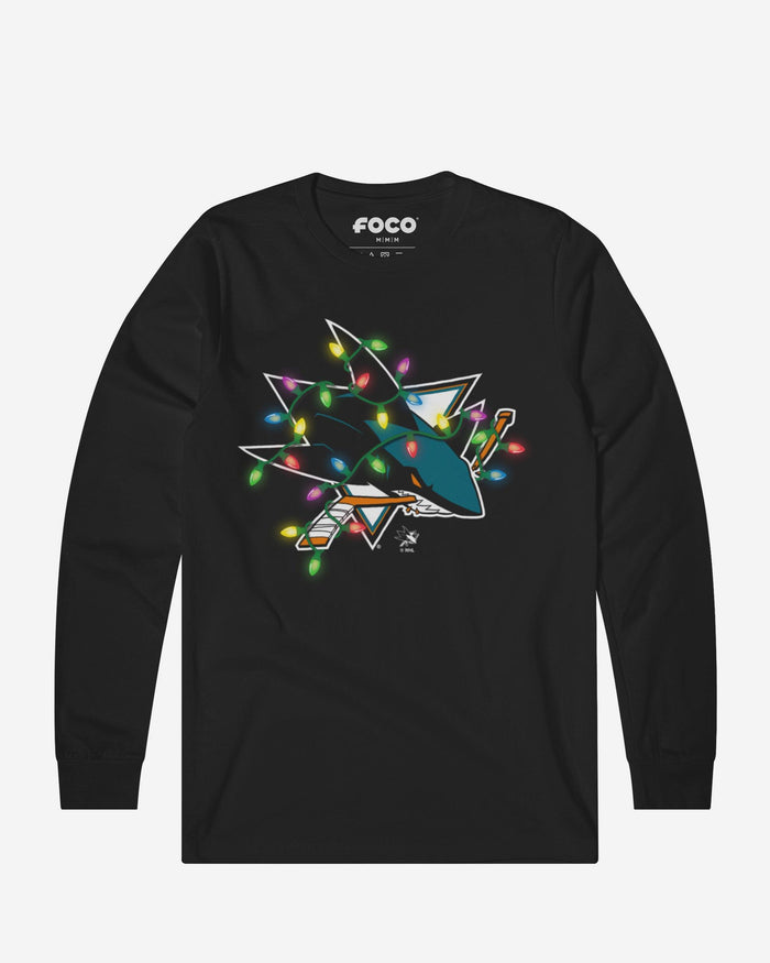 San Jose Sharks Primary Logo Holiday Lights Long Sleeve T-Shirt FOCO S - FOCO.com