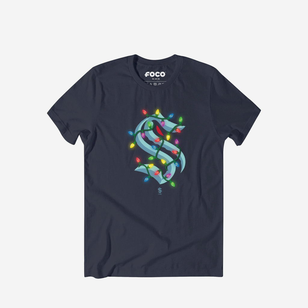 Seattle Kraken Primary Logo Holiday Lights T-Shirt FOCO S - FOCO.com