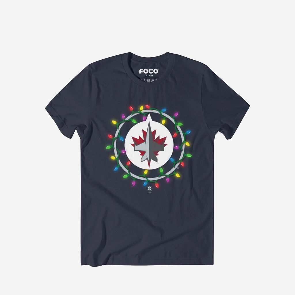 Winnipeg Jets Primary Logo Holiday Lights T-Shirt FOCO S - FOCO.com