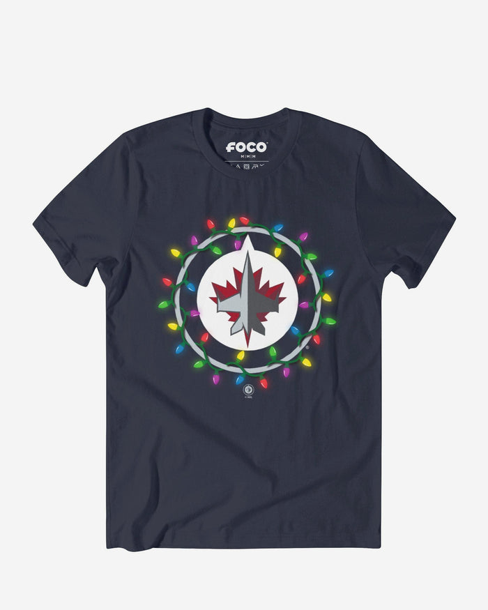 Winnipeg Jets Primary Logo Holiday Lights T-Shirt FOCO S - FOCO.com