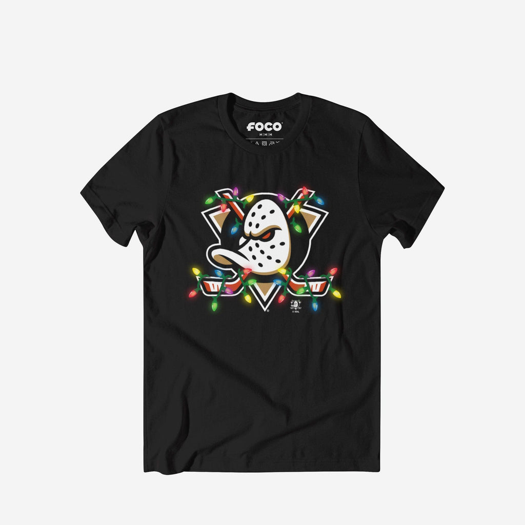 Anaheim Ducks Primary Logo Holiday Lights T-Shirt FOCO S - FOCO.com