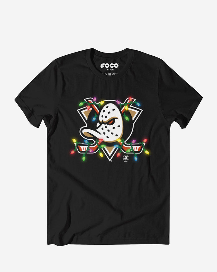 Anaheim Ducks Primary Logo Holiday Lights T-Shirt FOCO S - FOCO.com