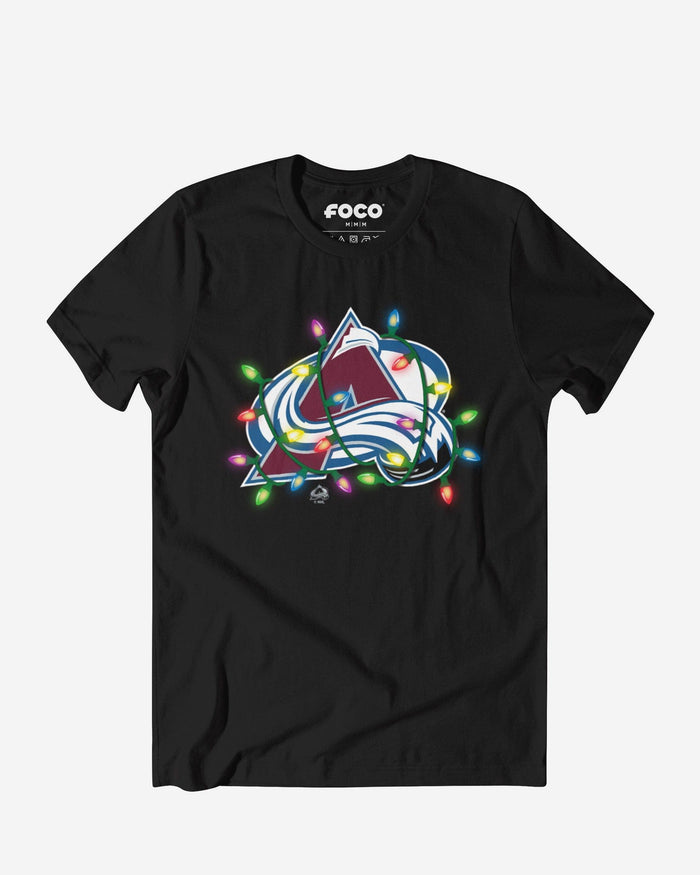 Colorado Avalanche Primary Logo Holiday Lights T-Shirt FOCO S - FOCO.com