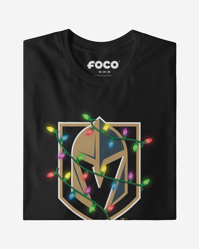 Vegas Golden Knights Primary Logo Holiday Lights T-Shirt FOCO S - FOCO.com