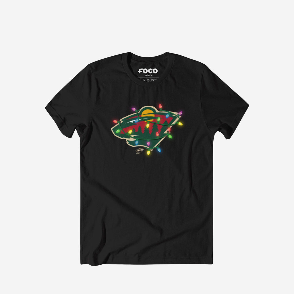 Minnesota Wild Primary Logo Holiday Lights T-Shirt FOCO S - FOCO.com