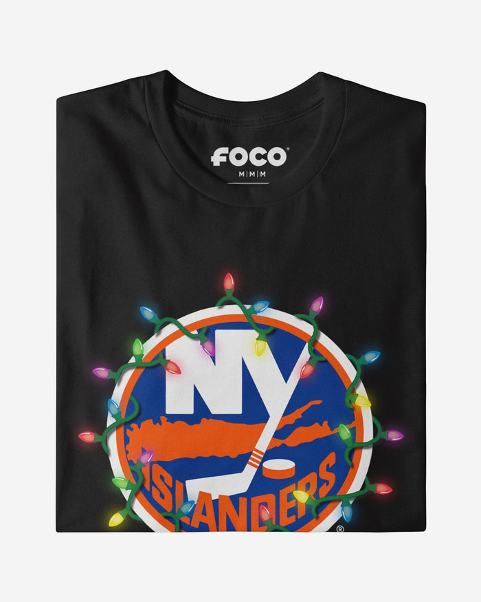New York Islanders Primary Logo Holiday Lights T-Shirt FOCO S - FOCO.com