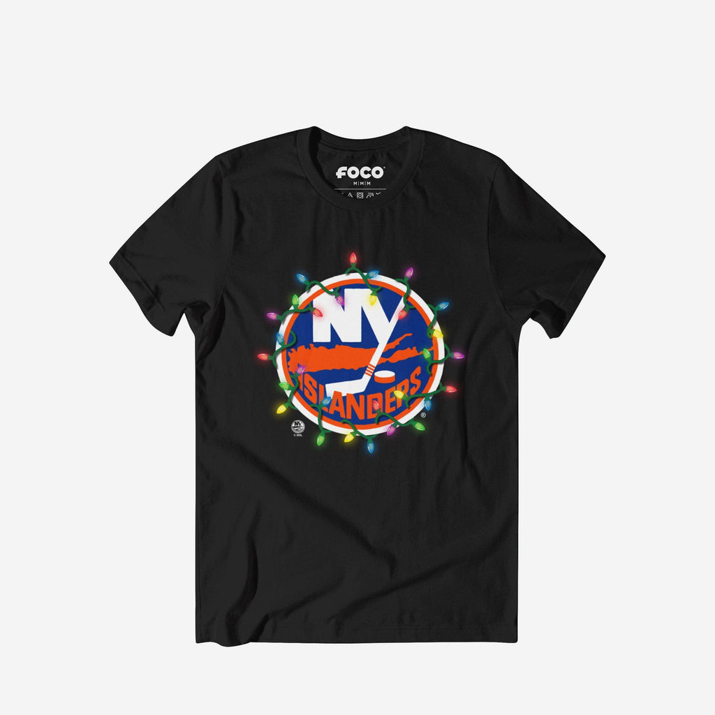 New York Islanders Primary Logo Holiday Lights T-Shirt FOCO S - FOCO.com